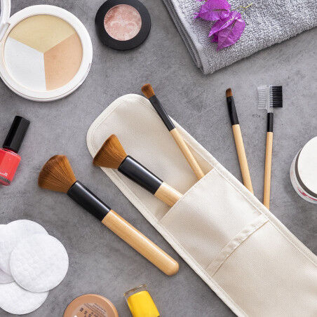 Ensemble de Pinceaux de Maquillage en Bois avec Trousse Miset InnovaGoods 5 Unités