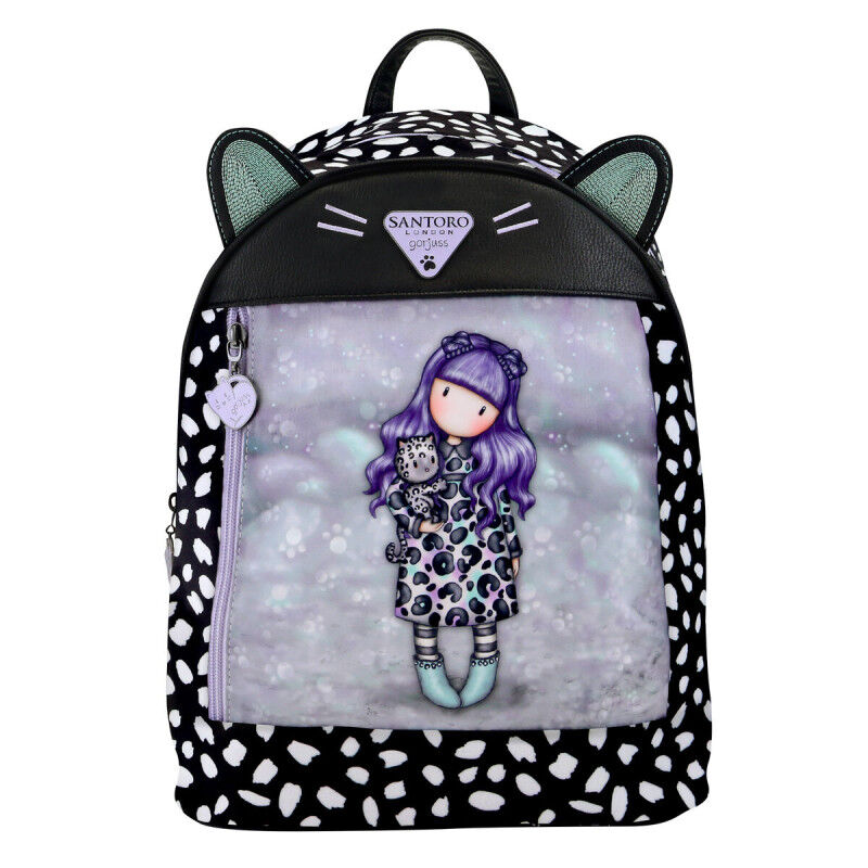 Mochila Casual Gorjuss Smitten kitten Negro Blanco (25,5 x 31 x 10 cm)