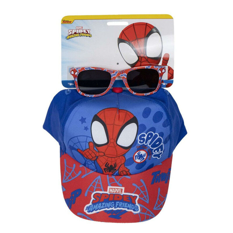 Set van pet en zonnebril Spidey Blauw (51 cm) 2 Onderdelen Rood